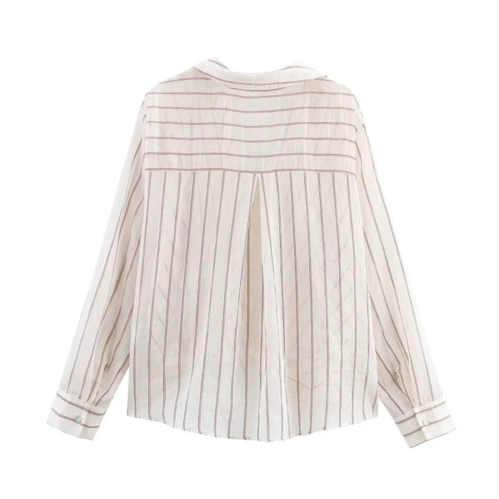 ZARA Casual Chic Striped Long Sleeve Collared Shirt